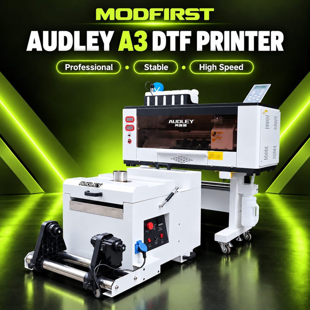 Audley A3 DTF Printer with Dual Epson i3200 Printheads & Automatic Powder Shaker