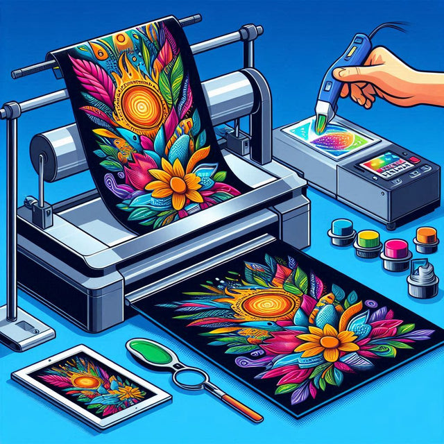 DTF printing machine creating vibrant, intricate floral designs on fabric using advanced digital technology.